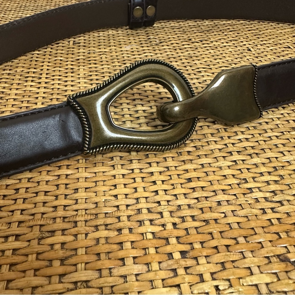 Vintage Women's M/L Genuine Leather Brown Brass Buckle Hook Equestrian Riding - Picture 2 of 6